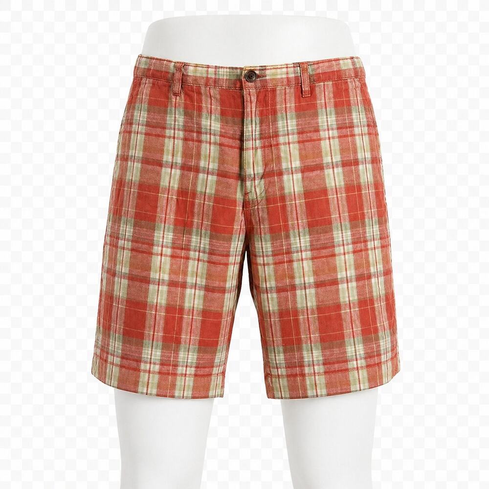 Lands End Plaid Linen Blend Chino Shorts - Summer Casual - Size 38